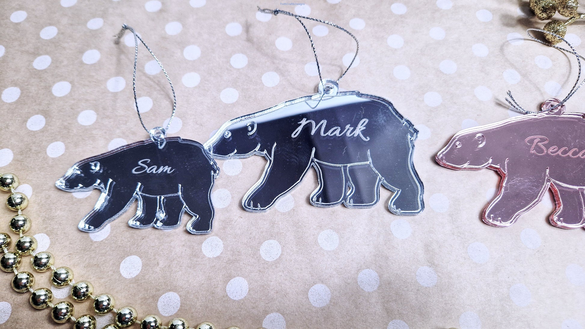 Personalised polar bear tree baubles