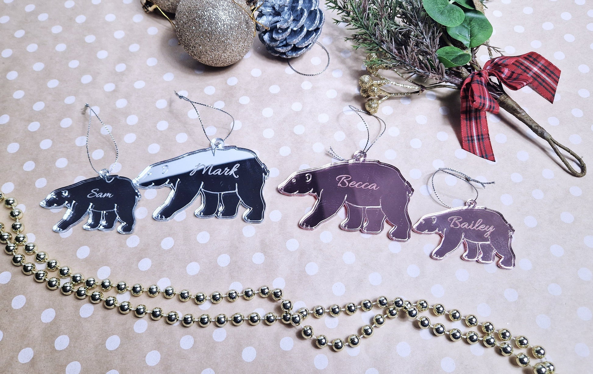 Personalised polar bear tree baubles