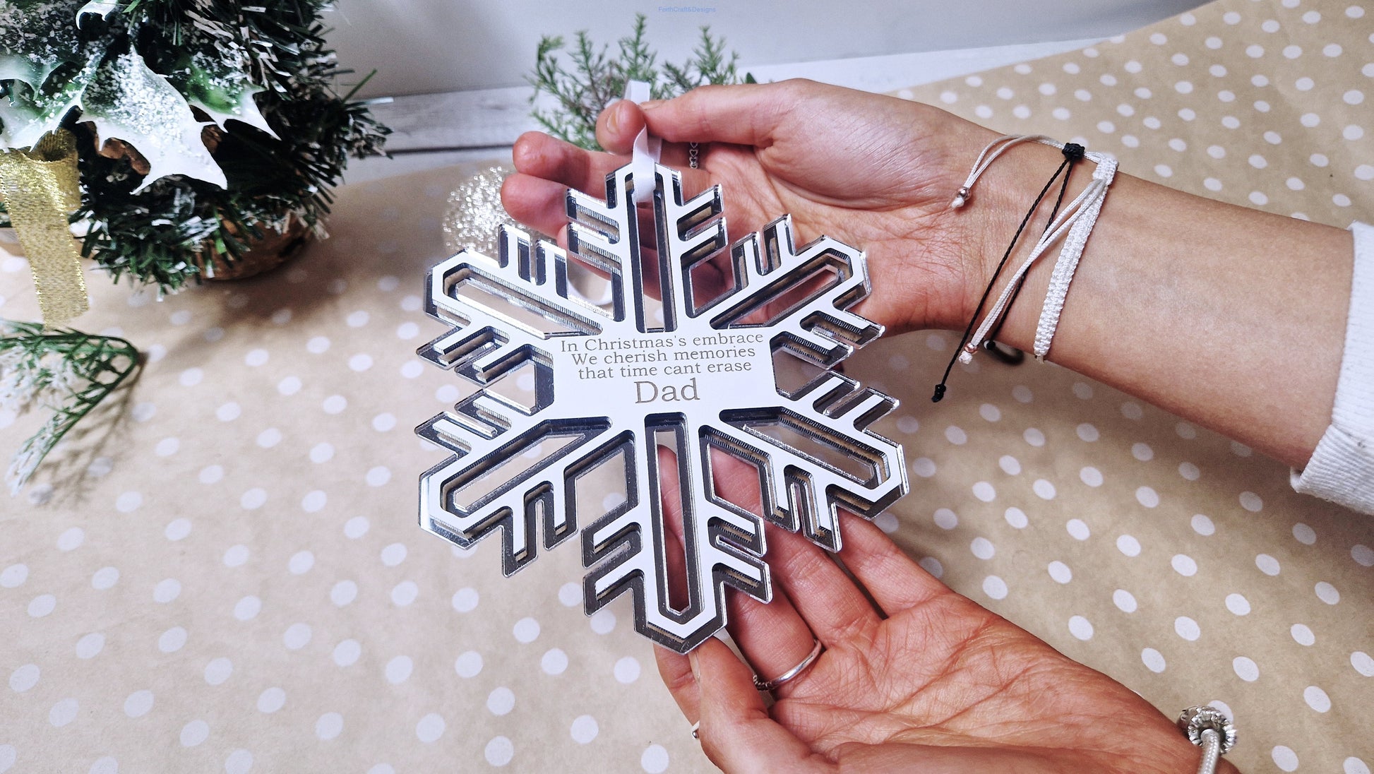 Personalised Christmas memorial snowflake bauble
