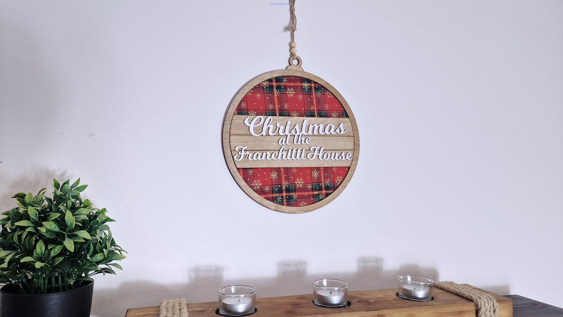 Personalised Tartan Christmas wreath, Bauble shaped