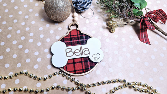 Personalized Tartan dog bone bauble-Forth Craft and Designs