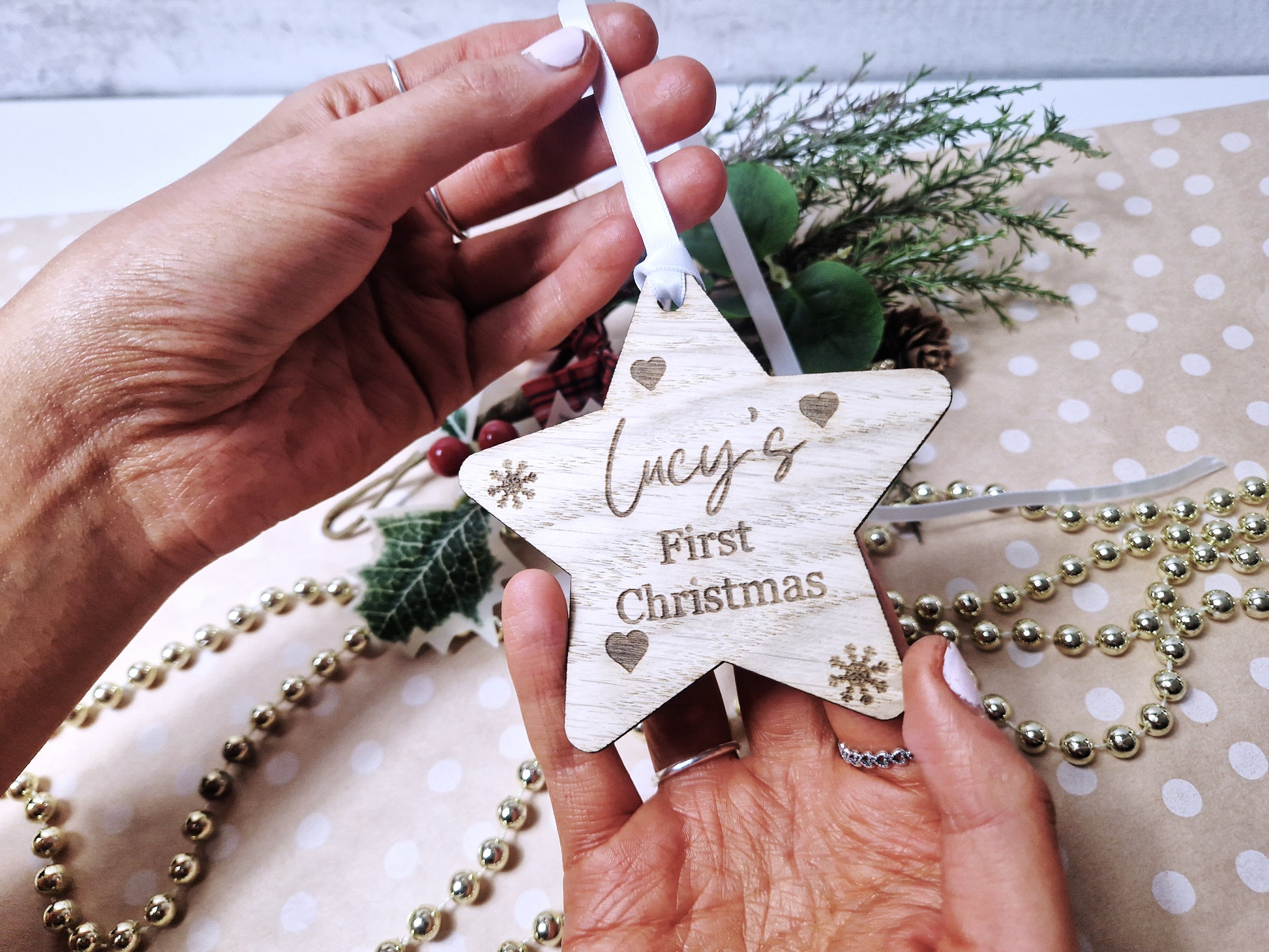 Custom Star-Shaped Bauble for Baby's First Christmas