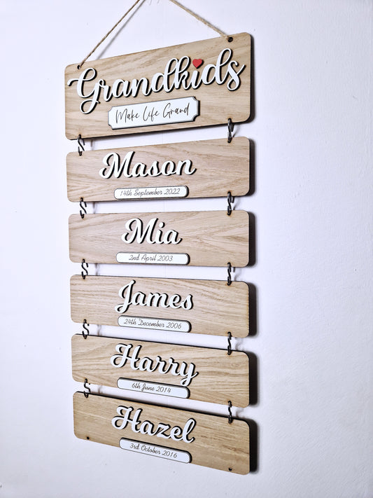Grandchildren's wooden birthday reminder