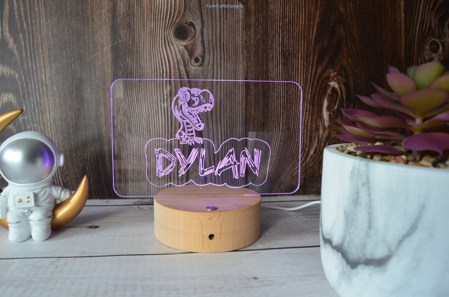 LED night light , personalised sign, custom dinosaur themed ,