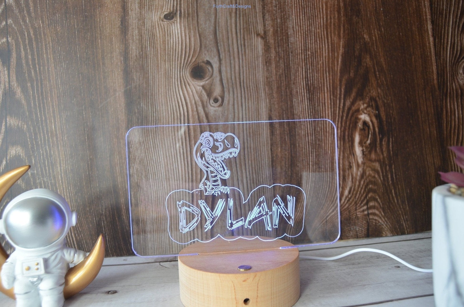 LED night light , personalised sign, custom dinosaur themed ,
