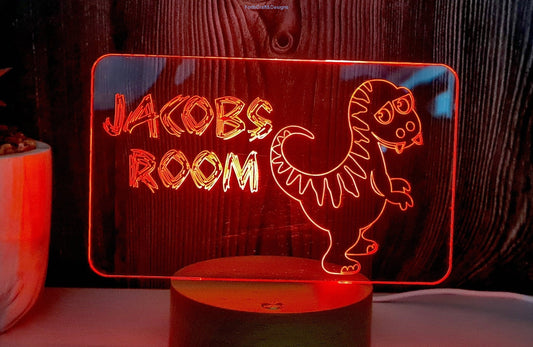 LED night light , personalised sign, custom dinosaur themed ,-Forth Craft and Designs