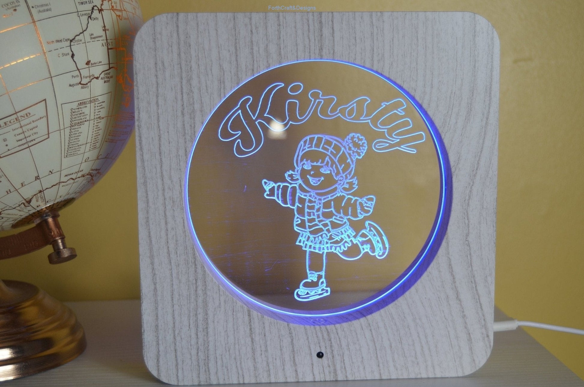 LED night light wood effect, personalised sign,
