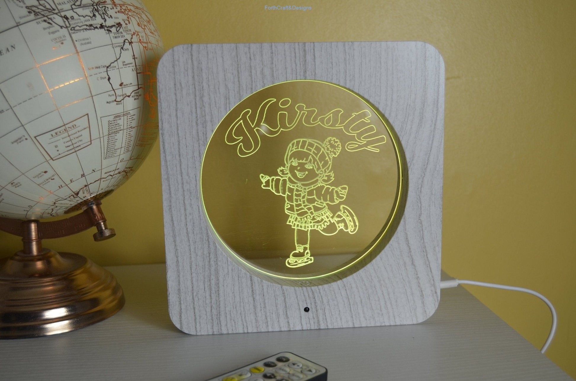 LED night light wood effect, personalised sign,