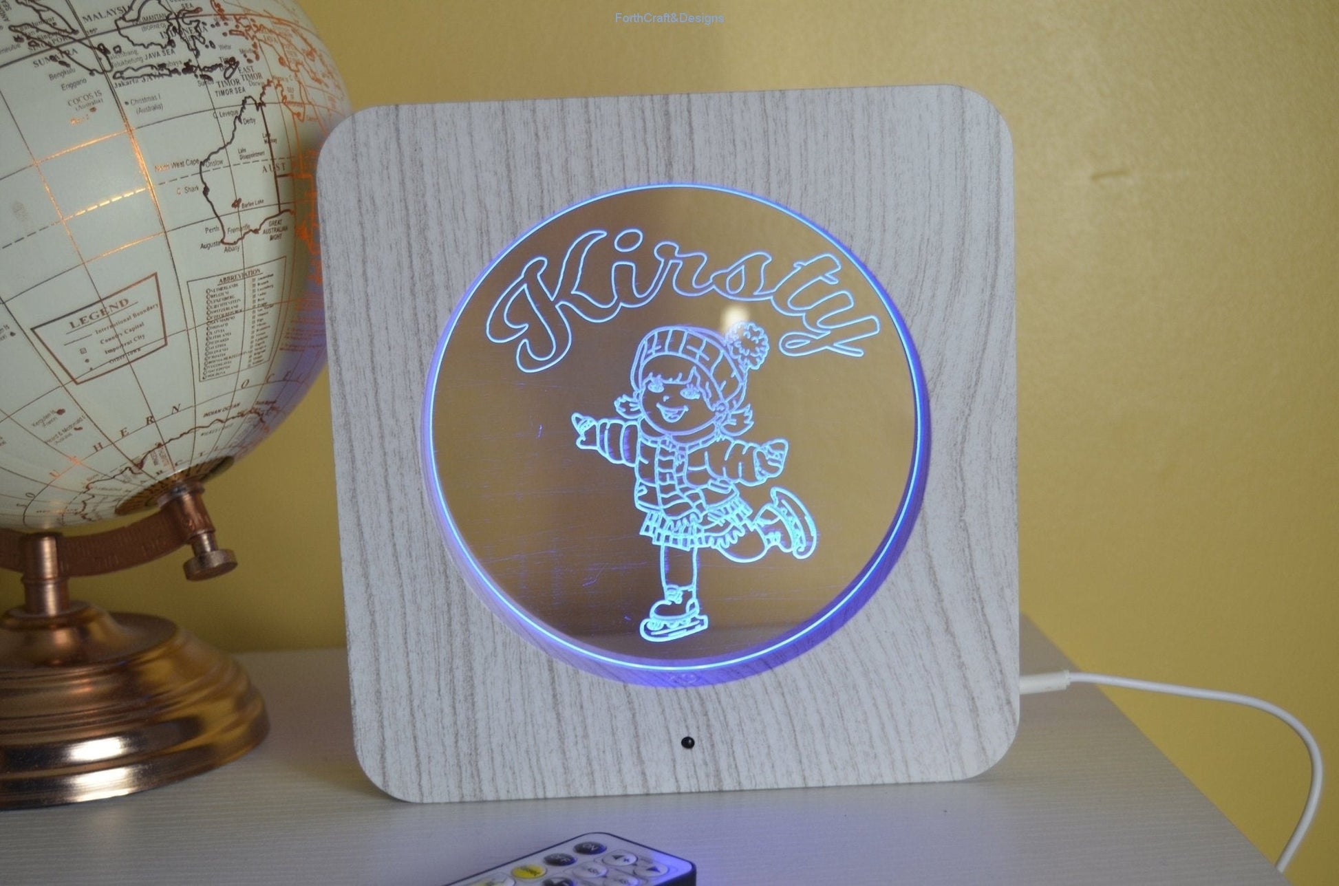 LED night light wood effect, personalised sign,
