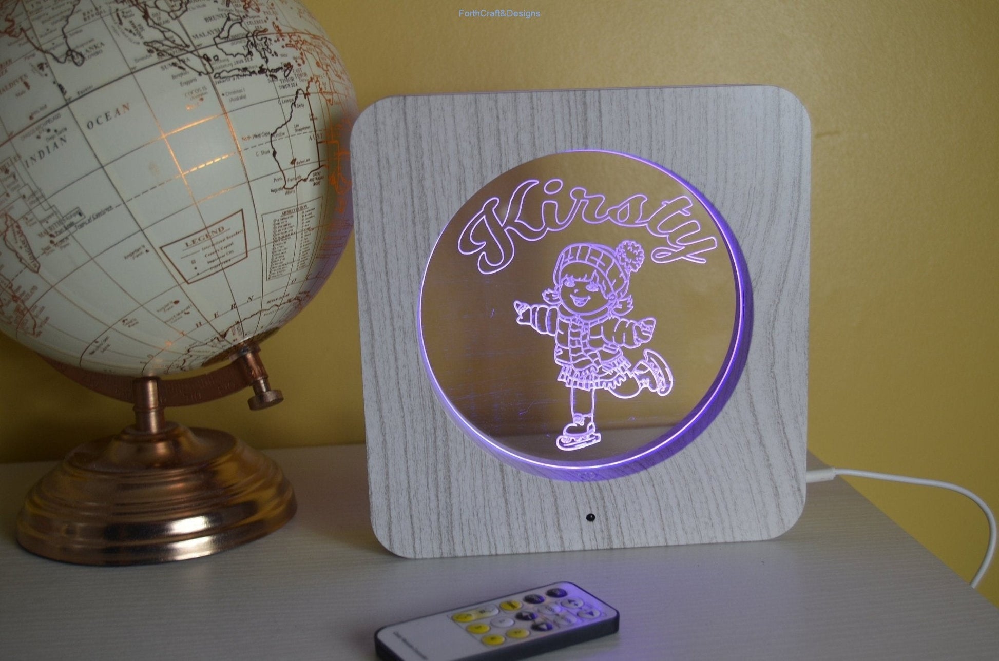 LED night light wood effect, personalised sign,