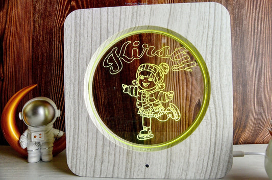LED night light wood effect, personalised sign,