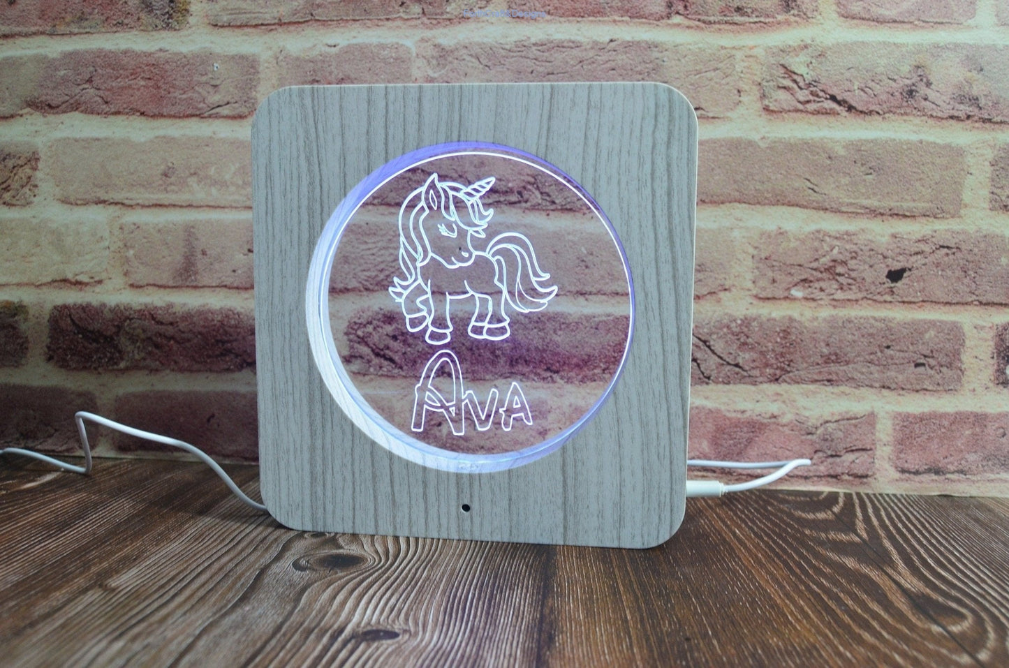 LED night light wood effect, personalised sign,unicorn themed
