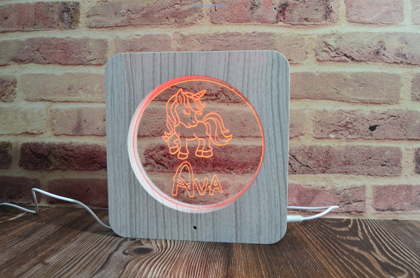LED night light wood effect, personalised sign,unicorn themed