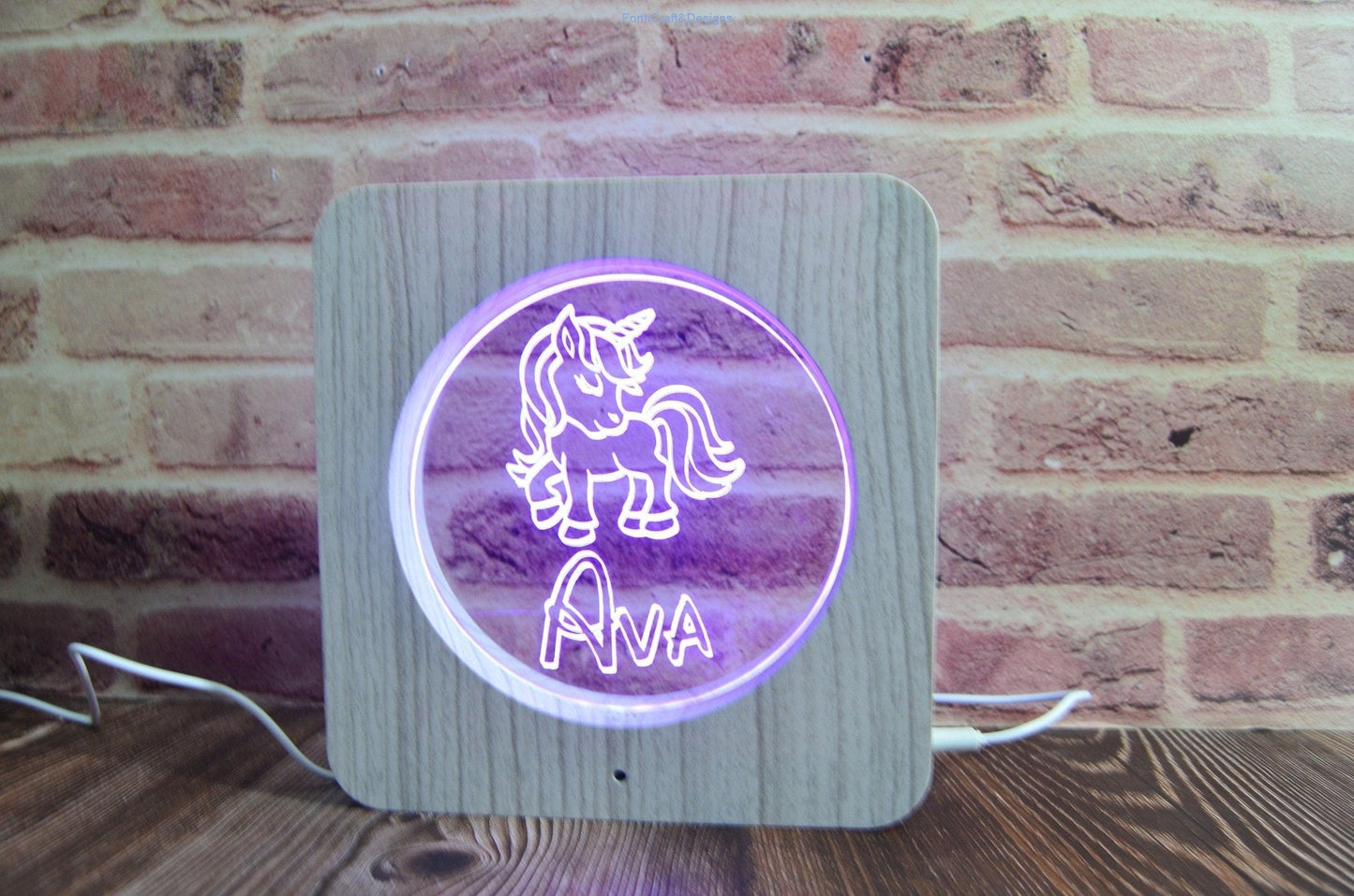LED night light wood effect, personalised sign,unicorn themed