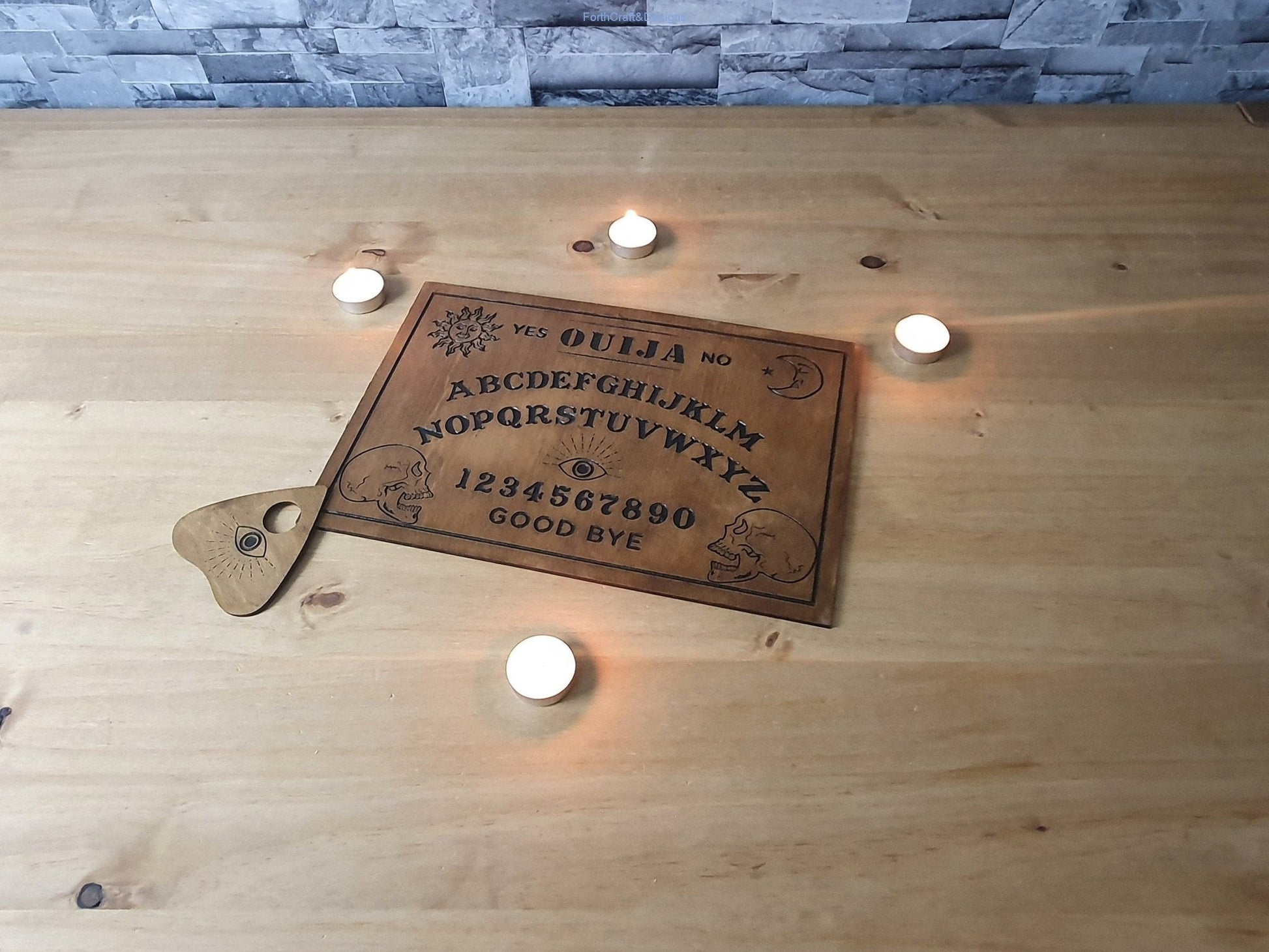 Ouija board, handmade wooden party game, Halloween board game