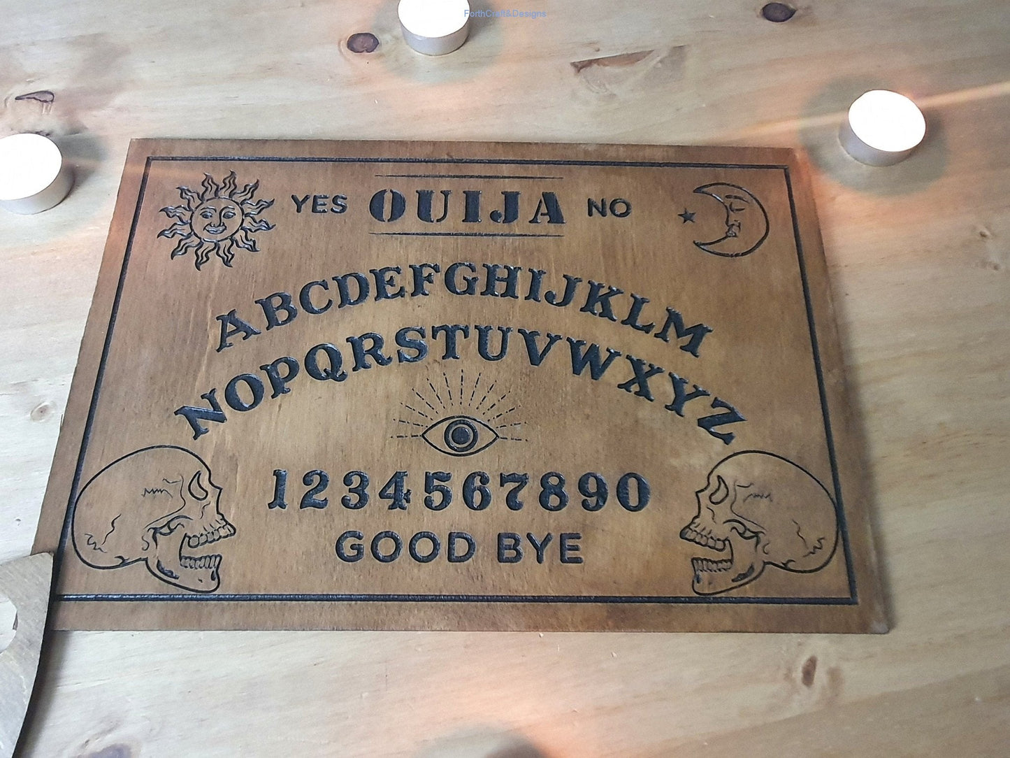 Ouija board, handmade wooden party game, Halloween board game