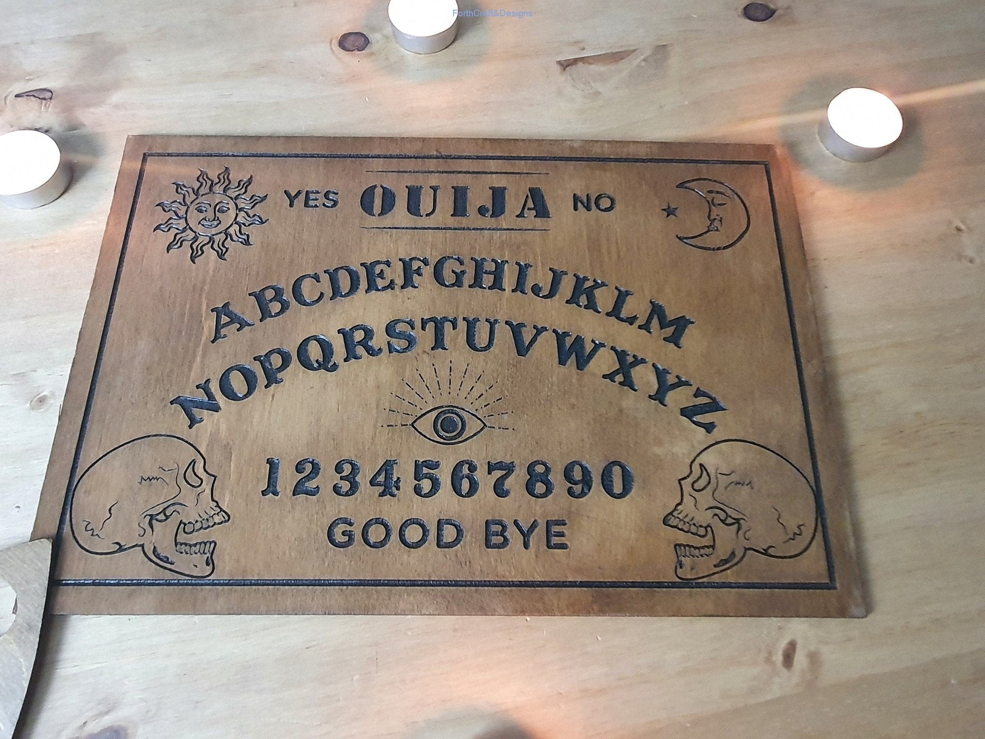 Ouija board, handmade wooden party game, Halloween board game