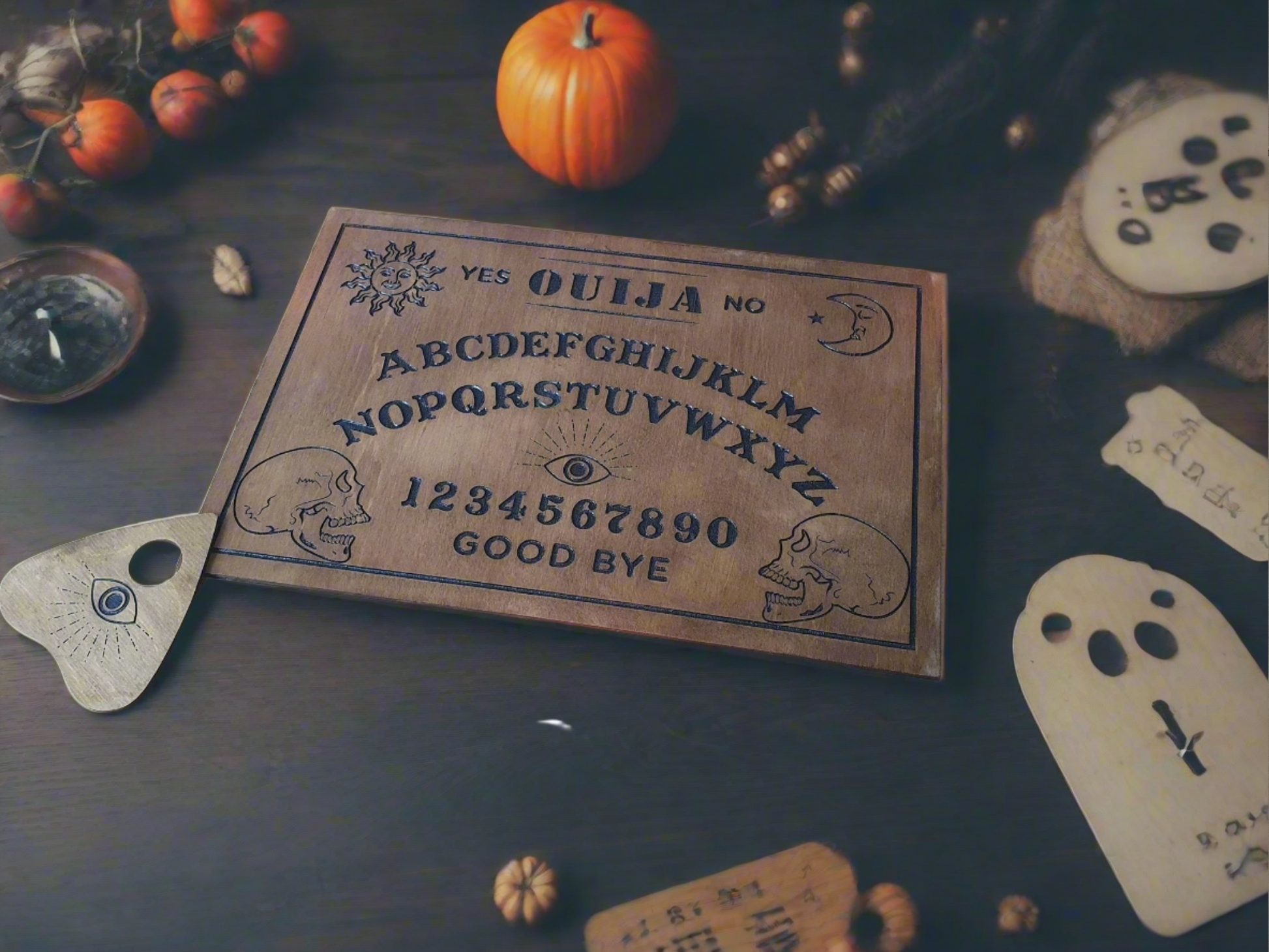 Ouija board, handmade wooden party game, Halloween board game