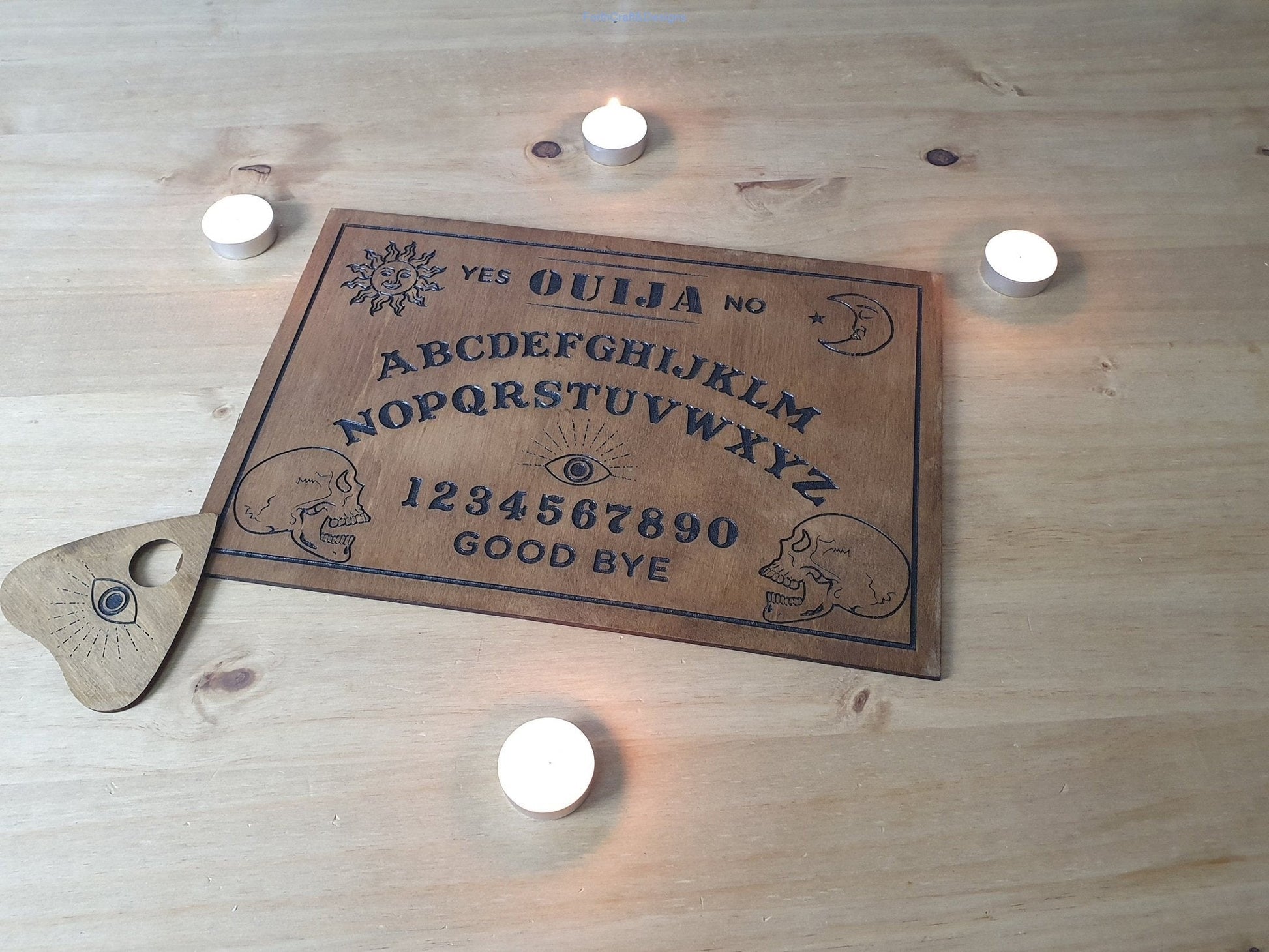 Ouija board, handmade wooden party game, Halloween board game