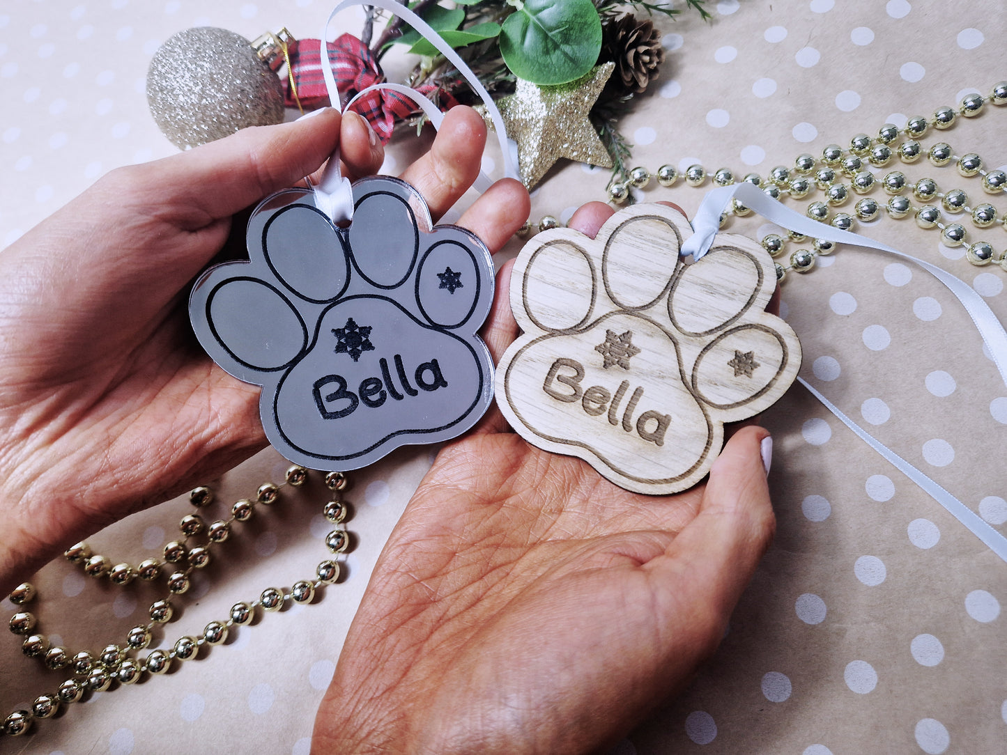 Dogs paw personalised Christmas bauble