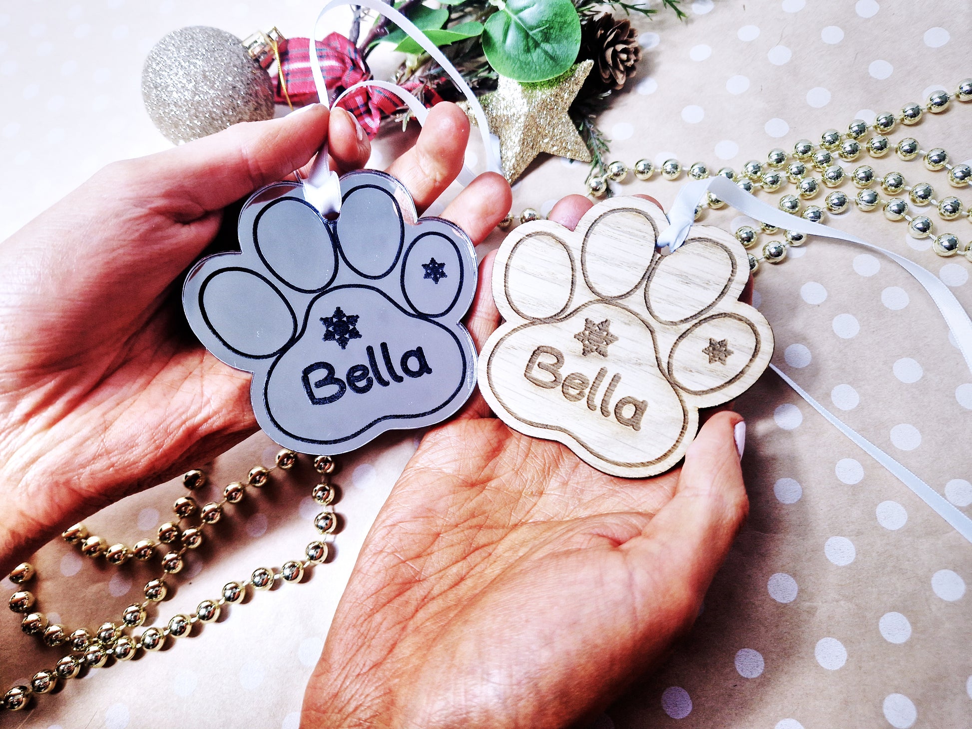 Dogs paw personalised Christmas bauble