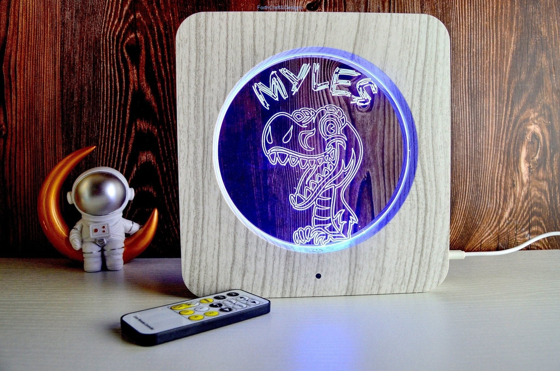 Personalised dinosaur themed led night light