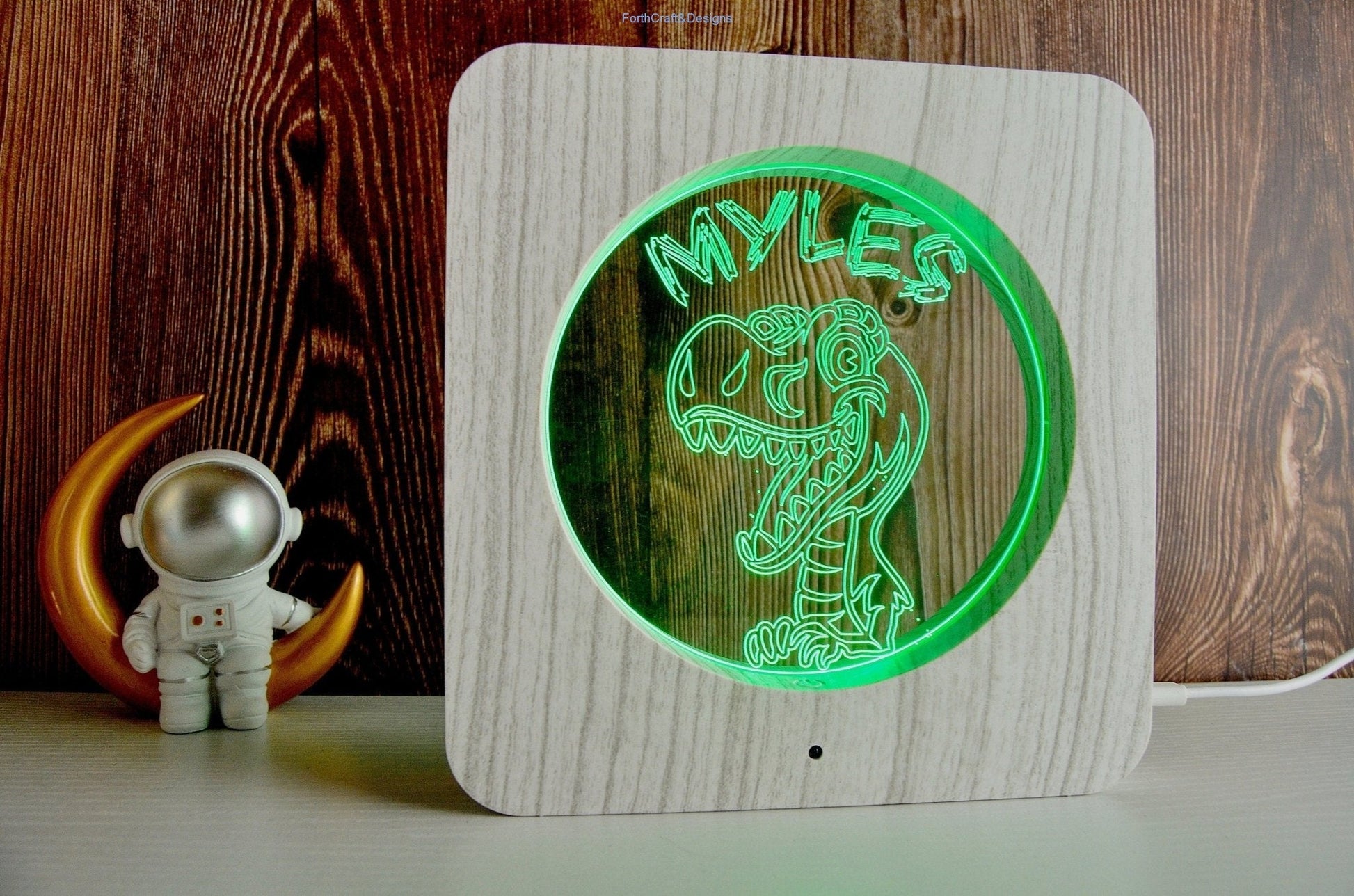 Personalised dinosaur themed led night light