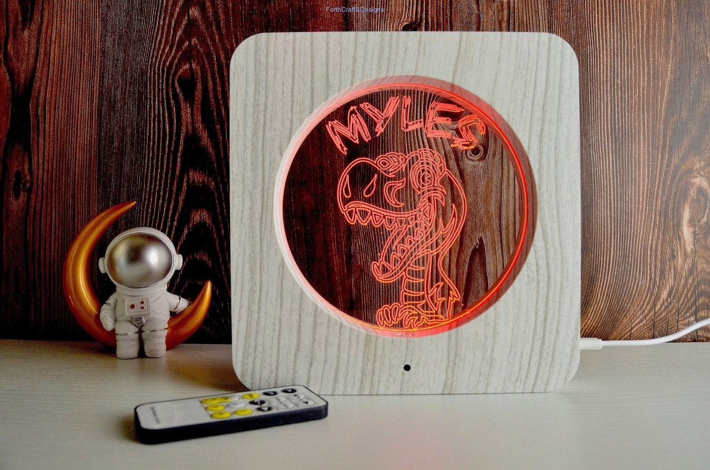 Personalised dinosaur themed led night light