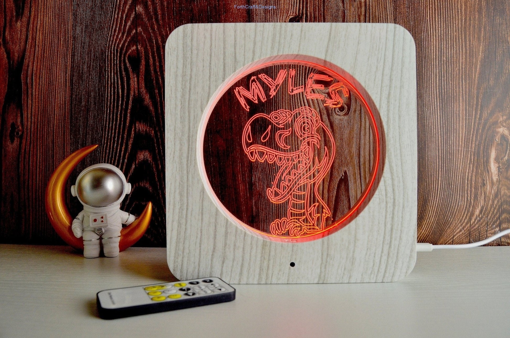Personalised dinosaur themed led night light