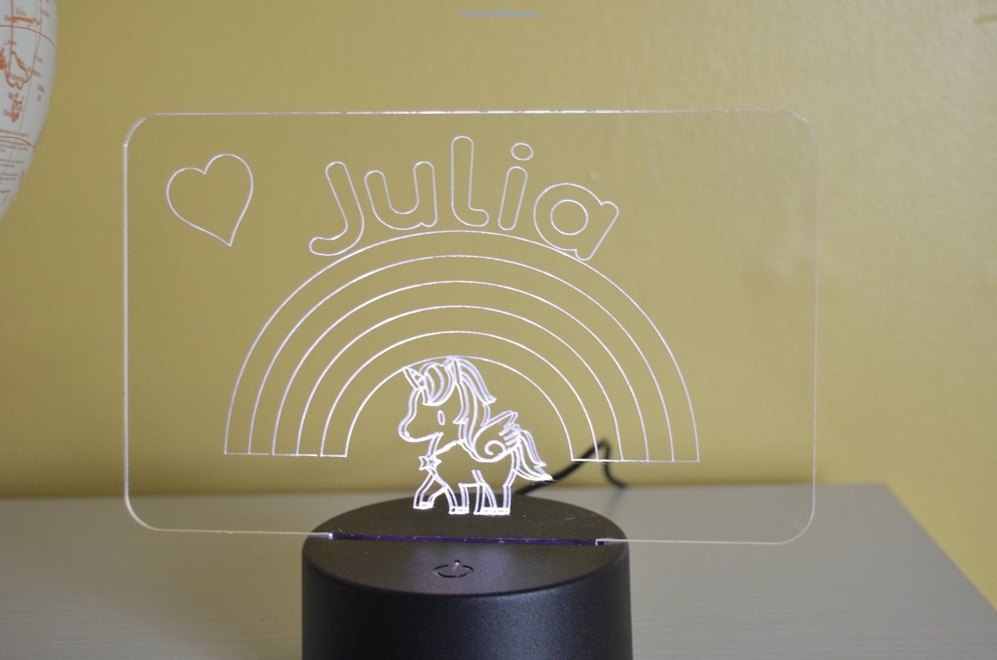 personalised Led name Night light kids room unicorn rainbow theme