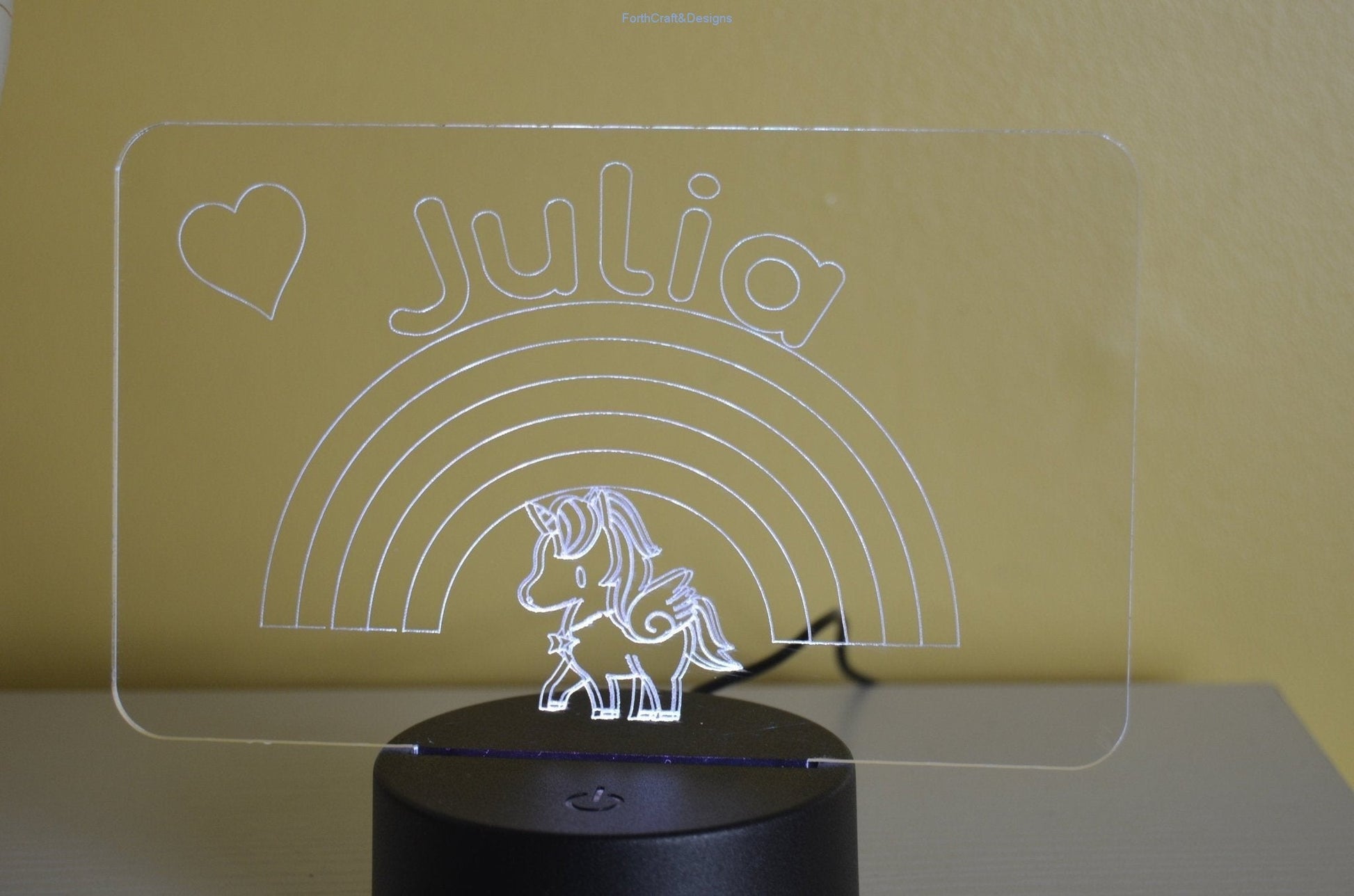 personalised Led name Night light kids room unicorn rainbow theme