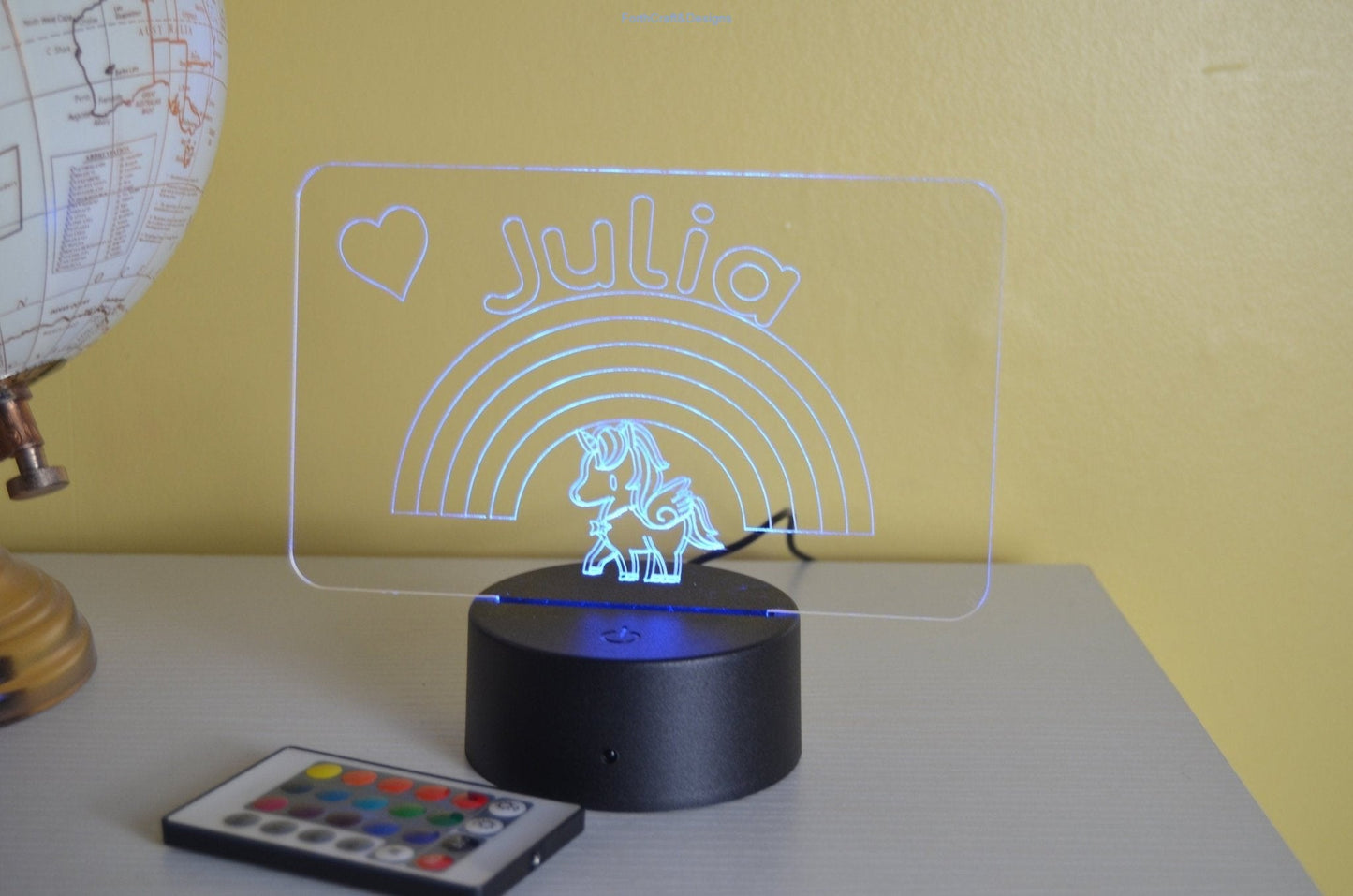 personalised Led name Night light kids room unicorn rainbow theme