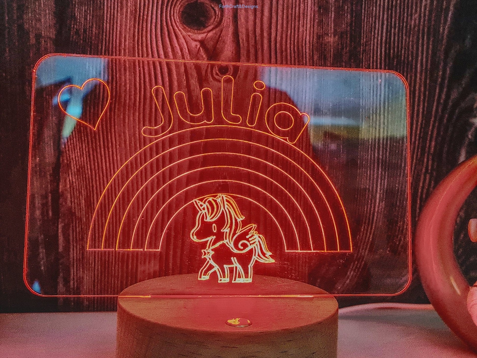 personalised Led name Night light kids room unicorn rainbow theme
