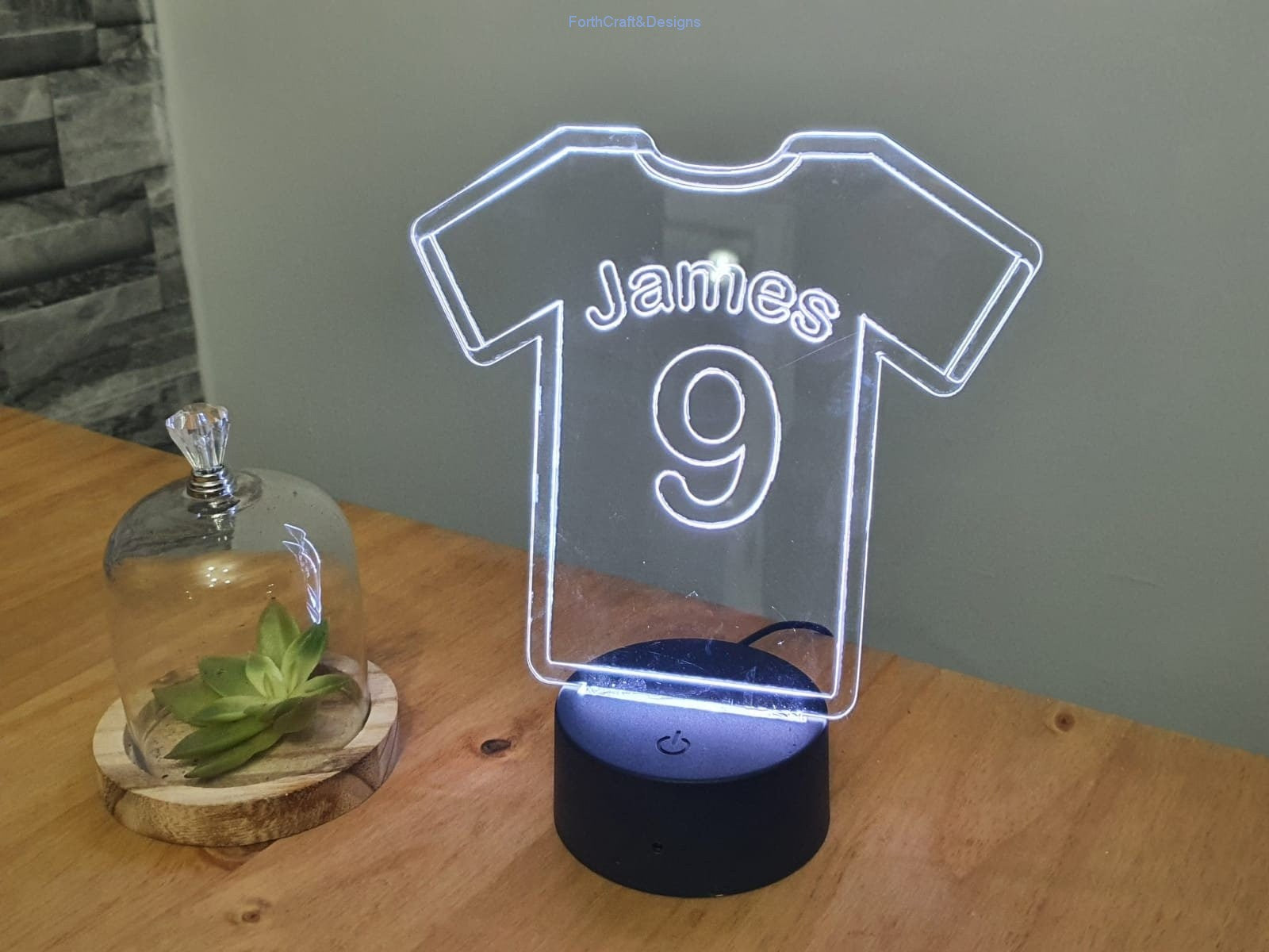 Personalised LED night light in football shirt theme,