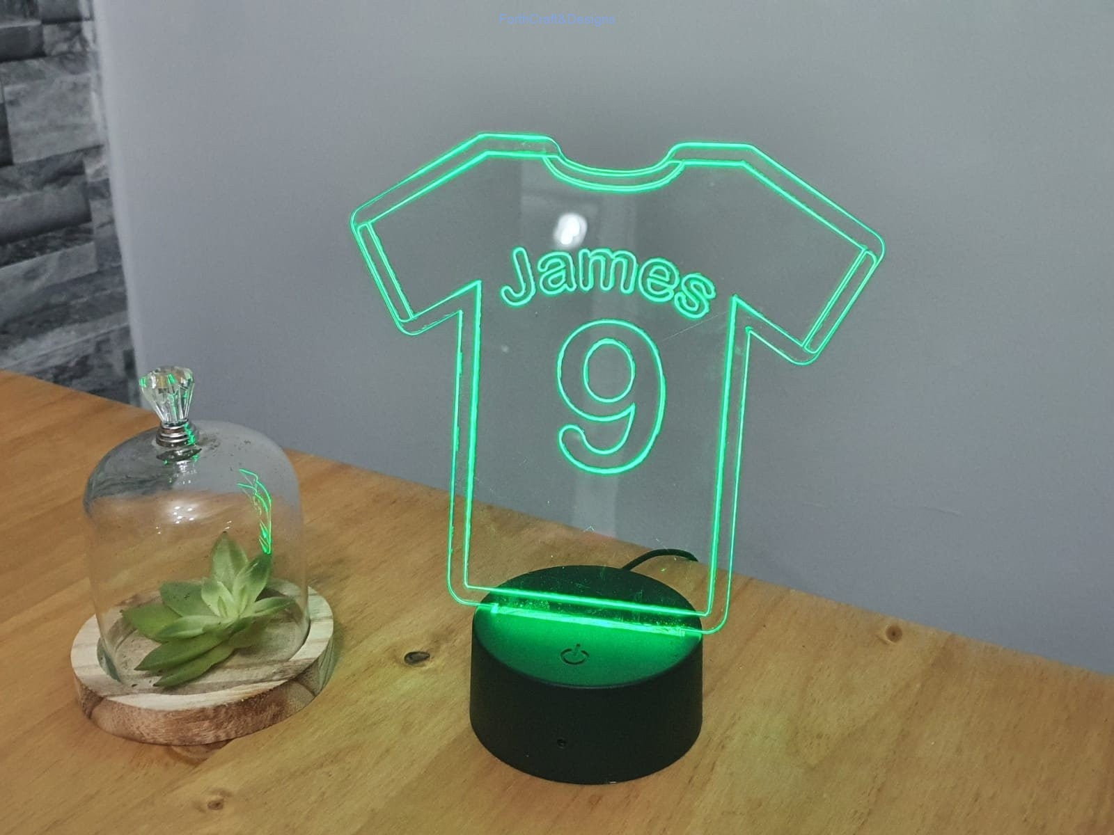 Personalised LED night light in football shirt theme,