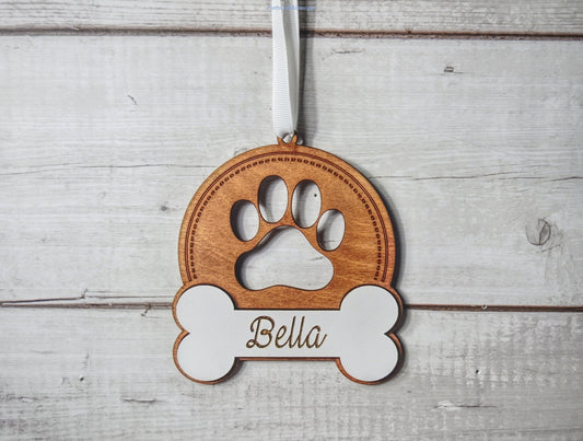 Personalised pet dog wooden tree baubles,-Forth Craft and Designs