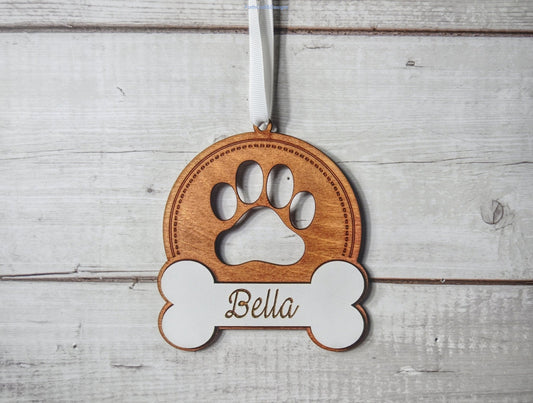 Personalised pet dog wooden tree baubles,