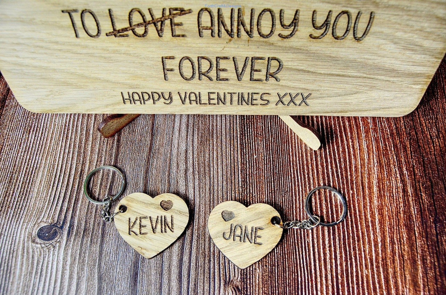 Personalised rustic valentines wooden card and key rings, Custom valentines day gift