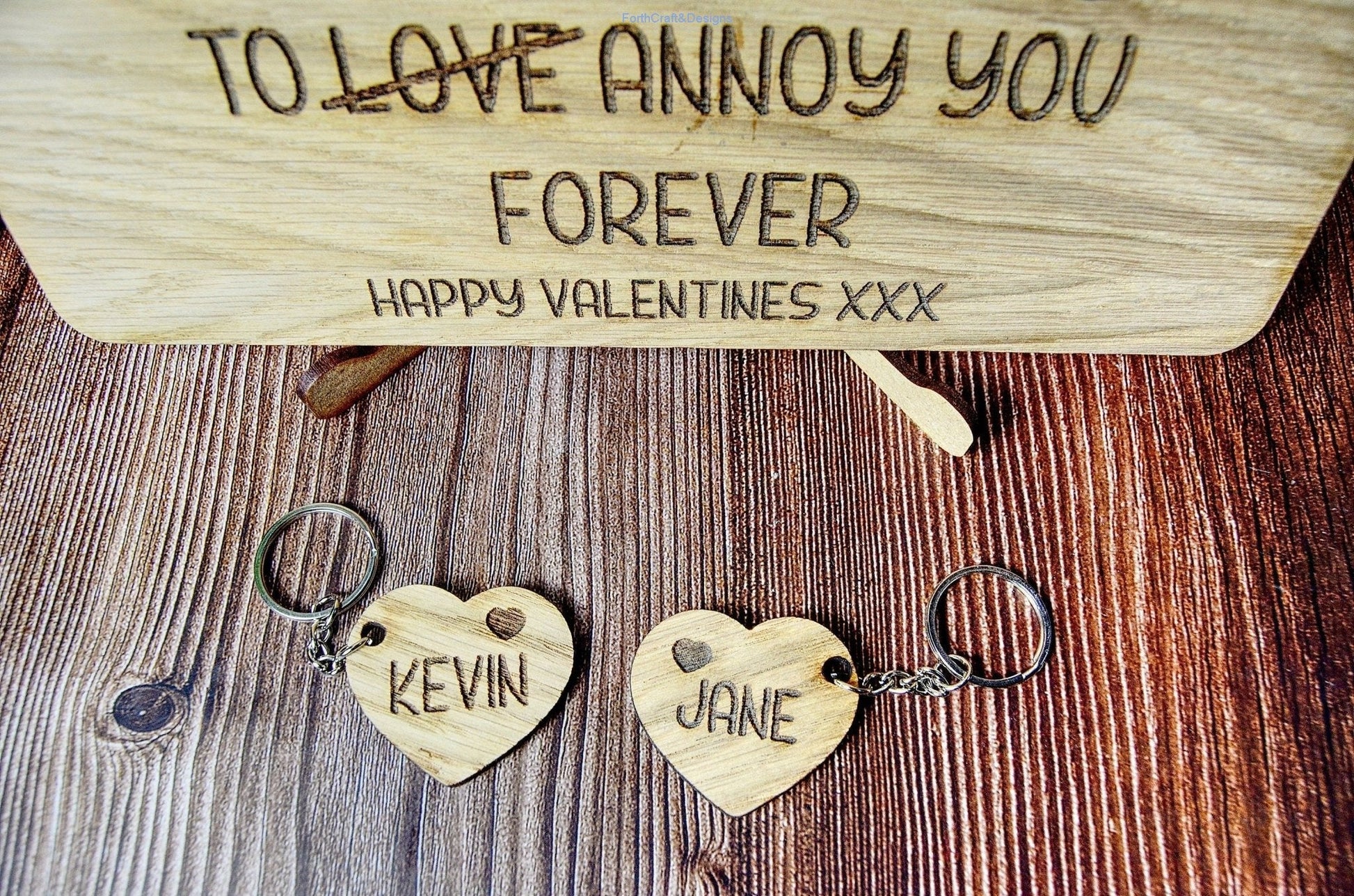 Personalised rustic valentines wooden card and key rings, Custom valentines day gift