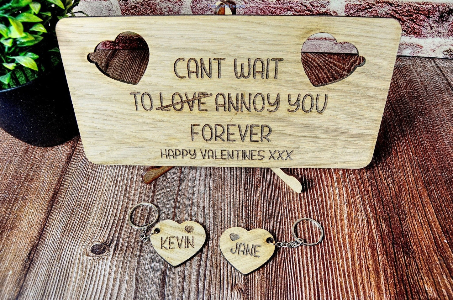 Personalised rustic valentines wooden card and key rings, Custom valentines day gift