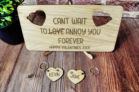 Personalised rustic valentines wooden card and key rings, Custom valentines day gift-Forth Craft and Designs