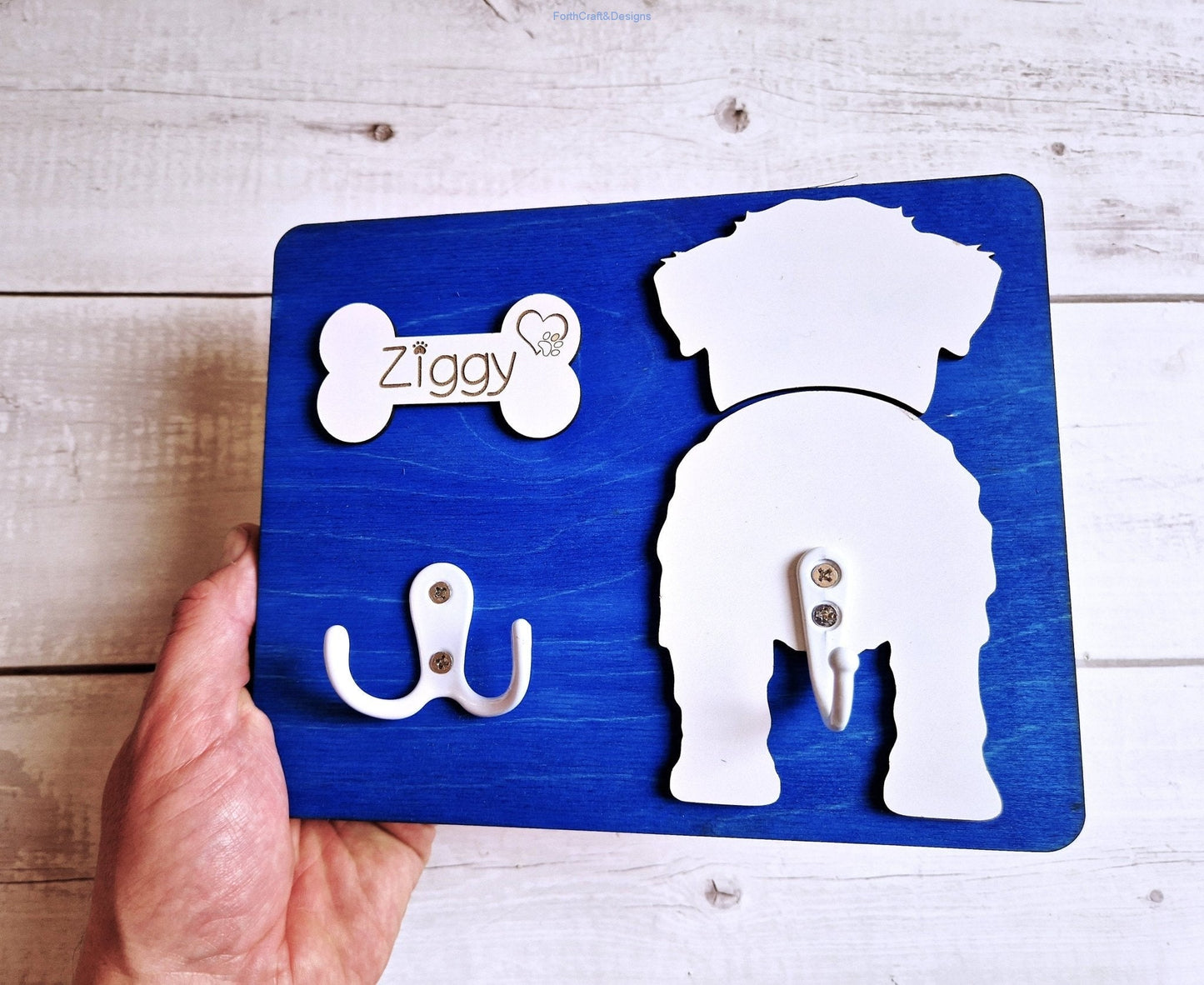 Personalised Wooden Dog Leash Hanger, and feeding station bundle.