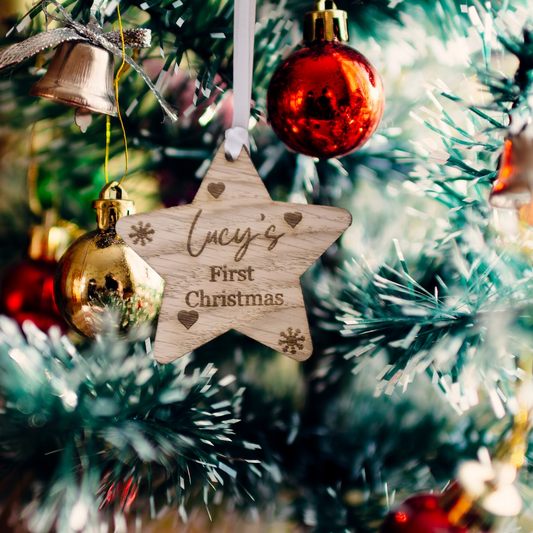 Custom Star-Shaped Bauble for Baby's First Christmas