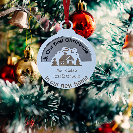 Personalised our first Christmas in our new home bauble