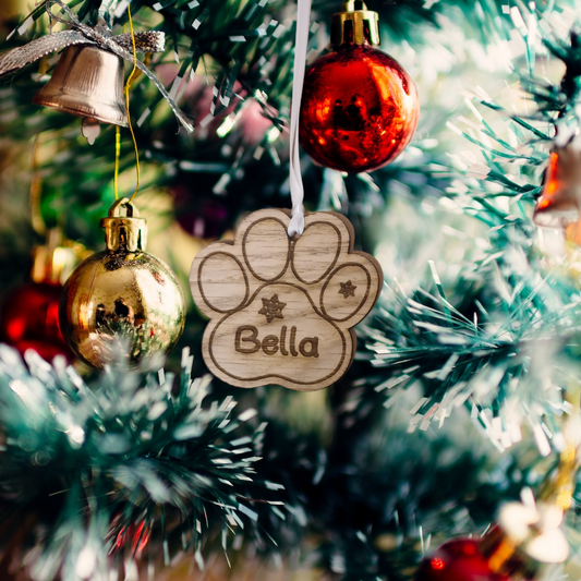 Dogs paw personalised Christmas bauble