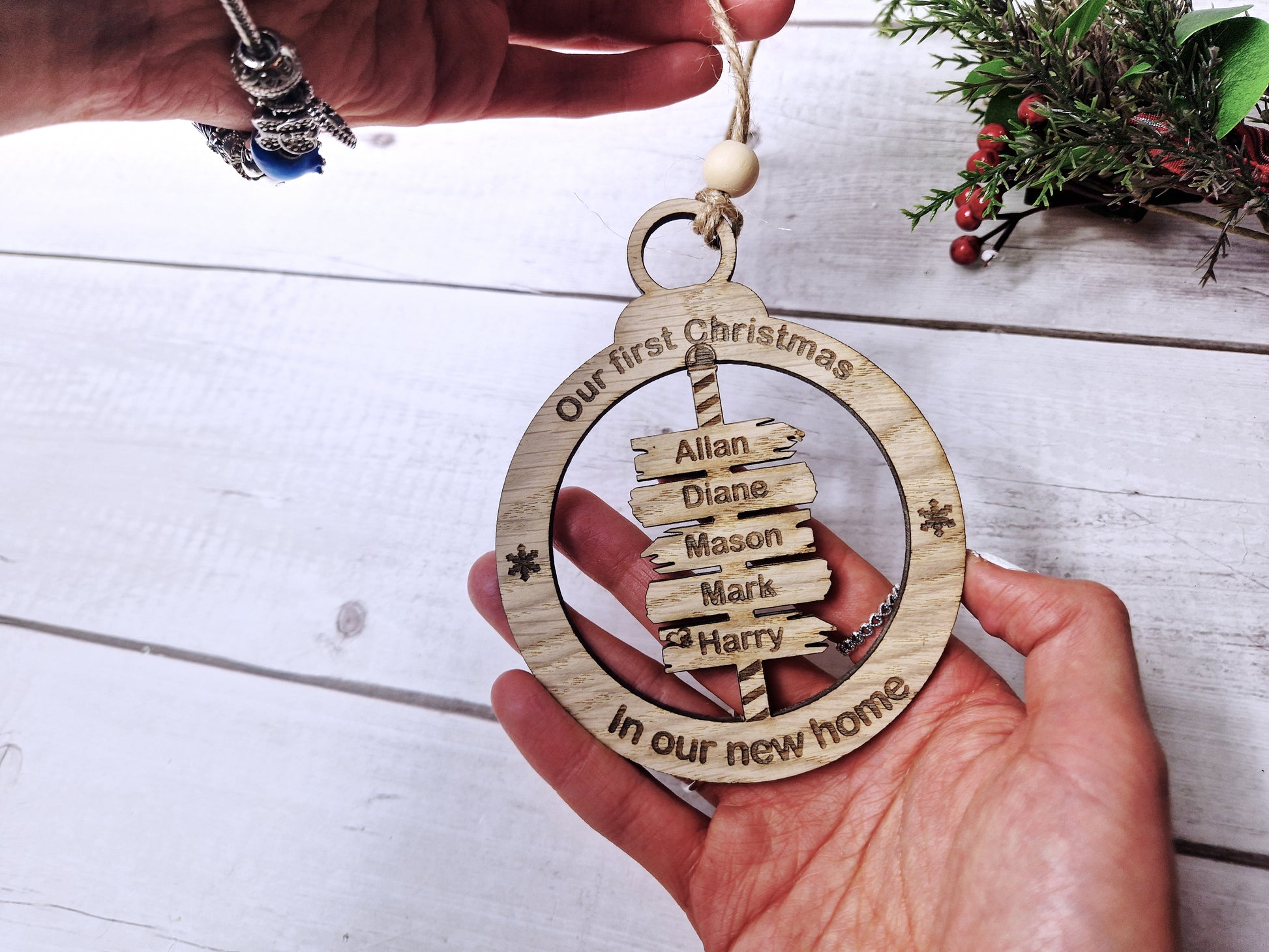 Personalised sign post style bauble