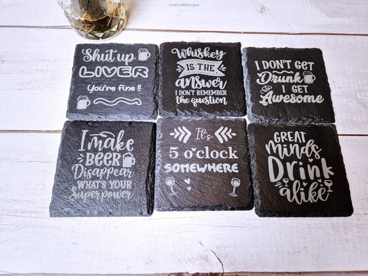 Slate bar coasters, funny drinking quotes-Forth Craft and Designs