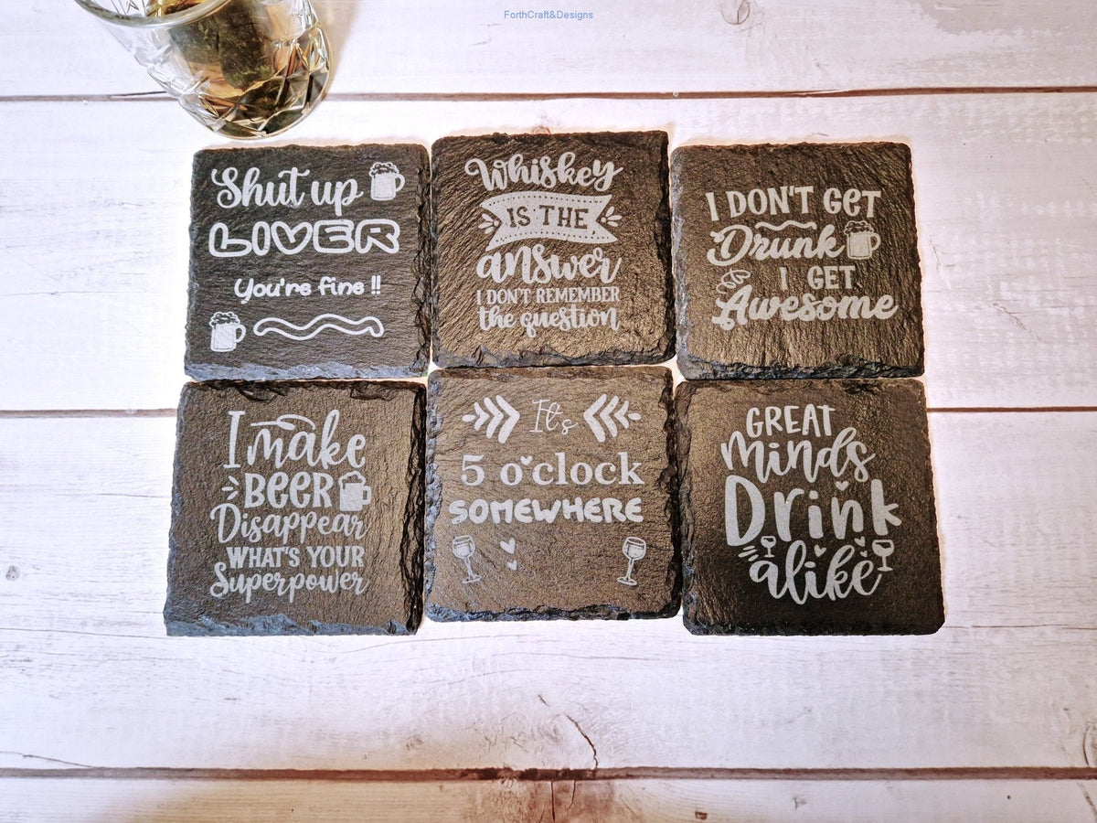 Slate Coaster Rude Slate bar coasters, funny drinking quotes - All For One