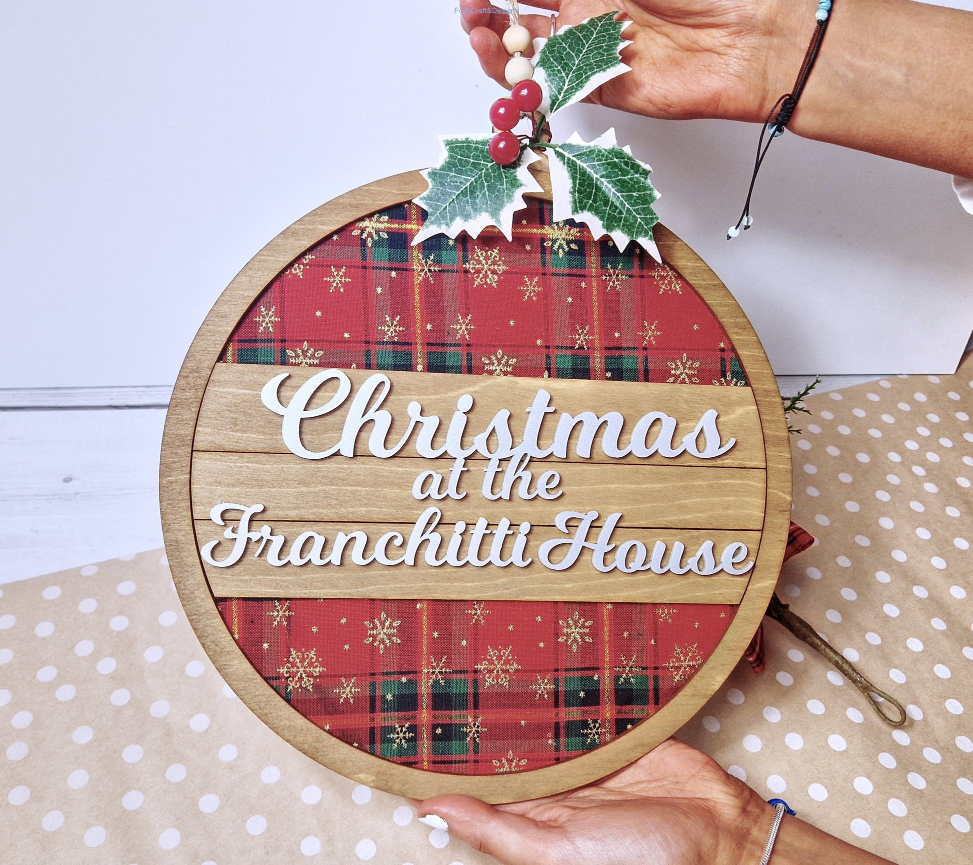 Personalised Tartan Christmas wreath, Bauble shaped
