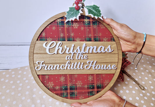 Personalised Tartan Christmas wreath, Bauble shaped